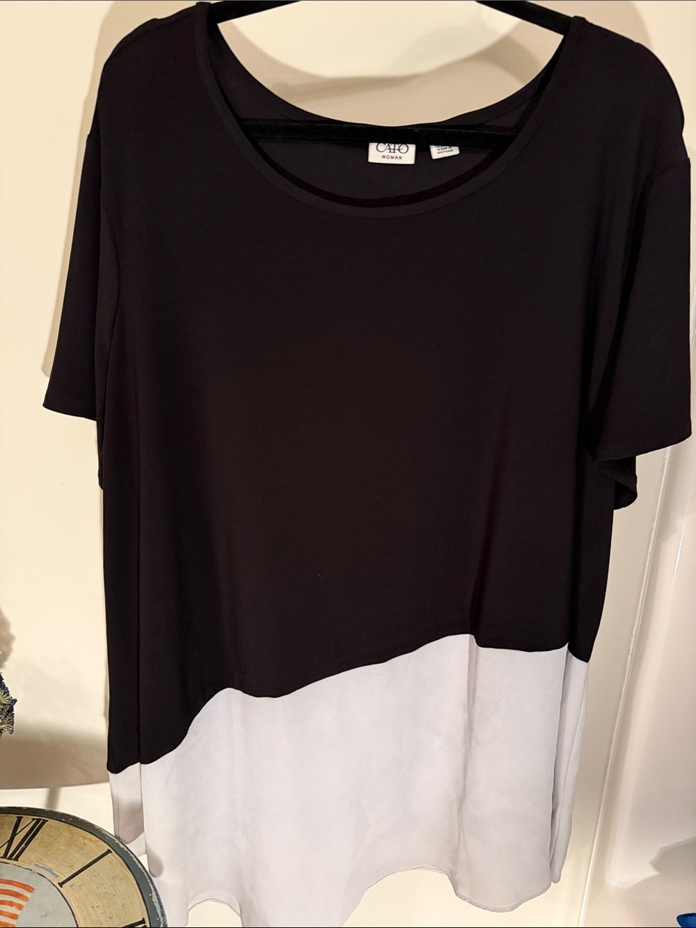 Cato Black and White Colorblock Short Sleeve Tunic